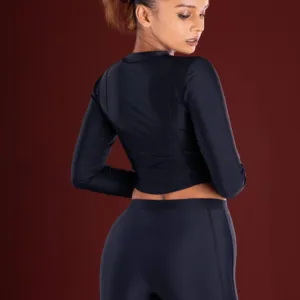 Midnight Flow Long Sleeve High-Waist Swimsuit - Gali's Lingerie