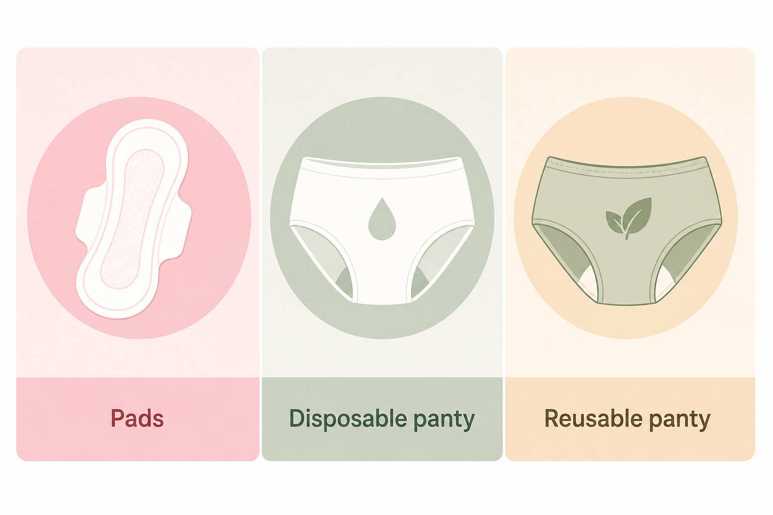 Comparison of pads, disposable period panties, and reusable period panties