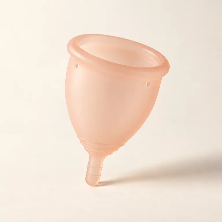 Small menstrual cup in soft peach silicone