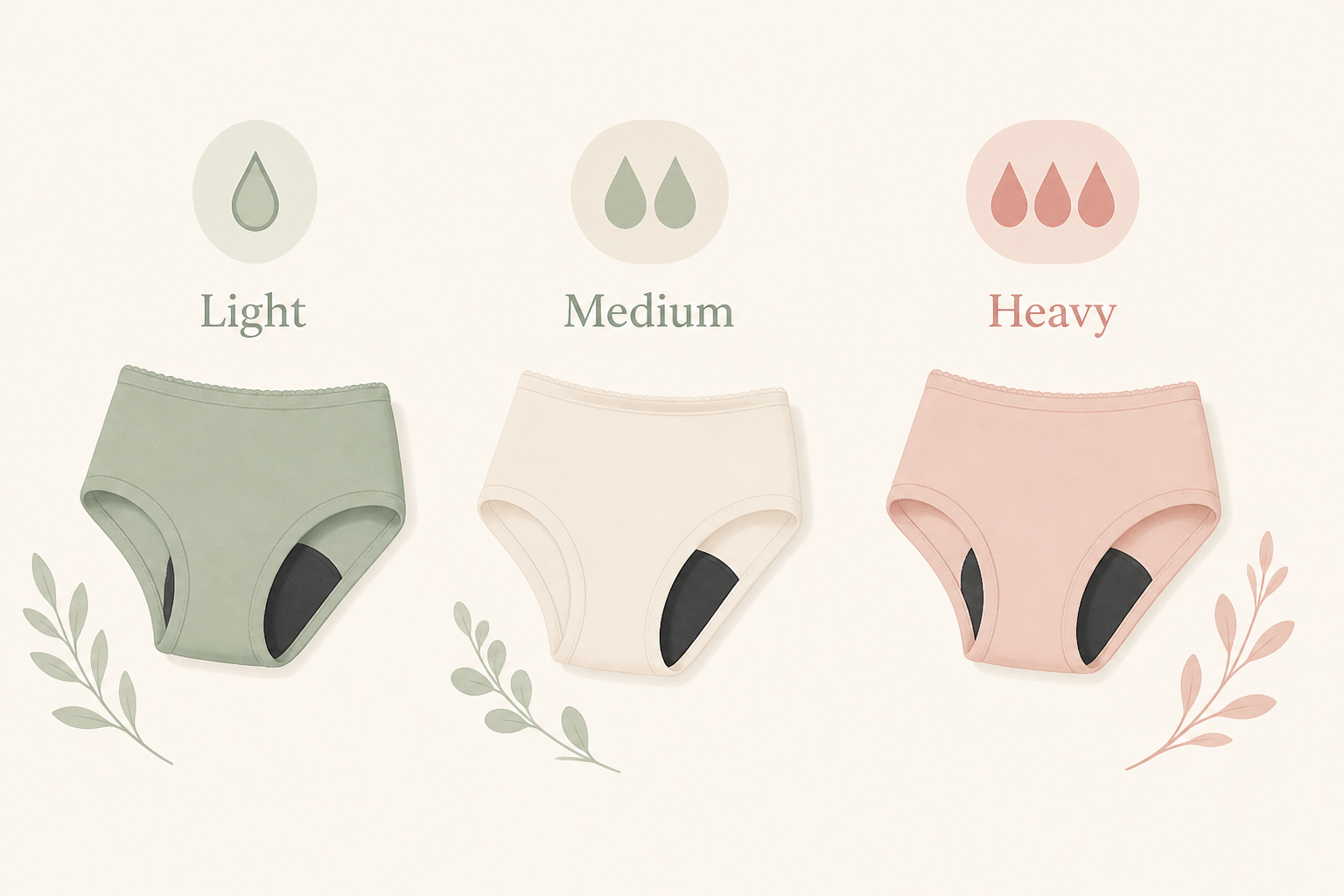 Period panty silhouette with soft botanical lifestyle details