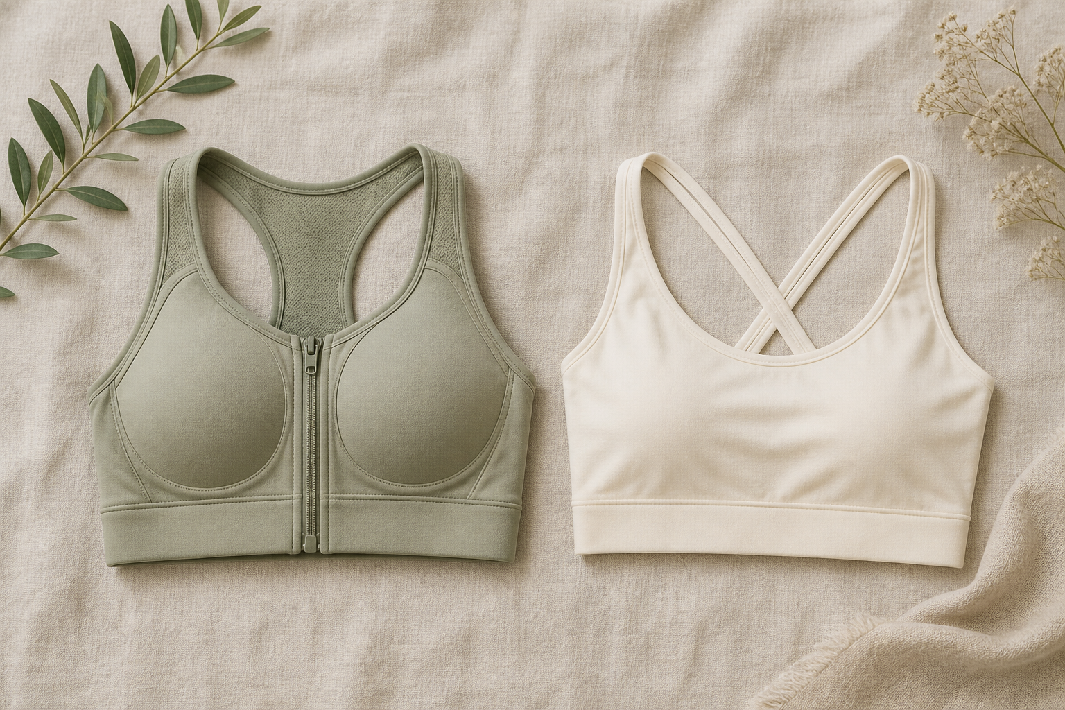 Sports bra and period panty pair for active days in soft wellness tones