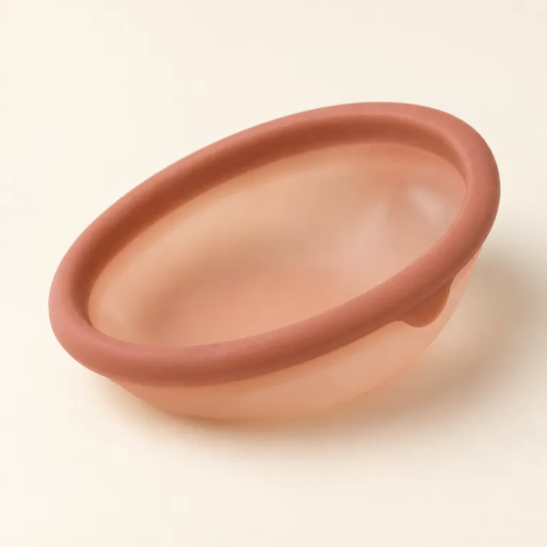 Reusable menstrual disc in soft terracotta silicone
