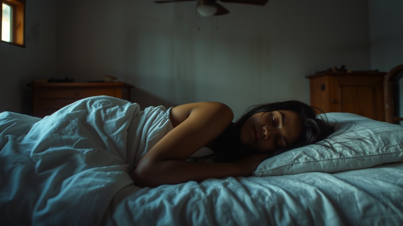 Sri Lankan woman asleep on her side in the early morning light