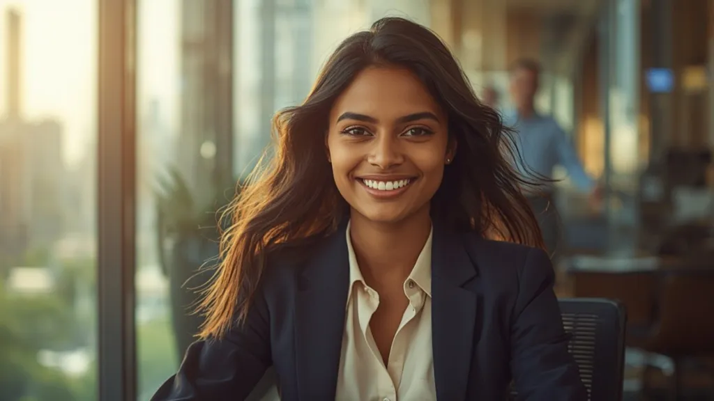 Confident young Sri Lankan woman smiling in a Colombo office