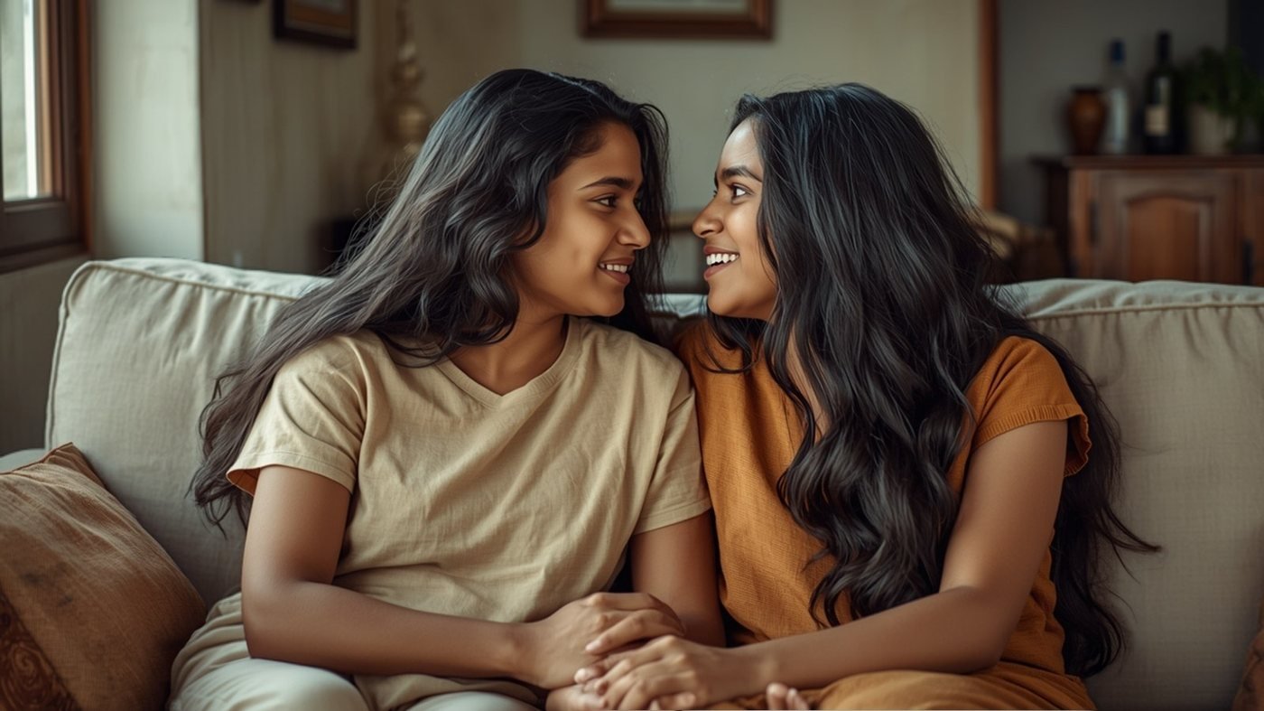 Two Sri Lankan women talking openly about irregular periods at home in Colombo
