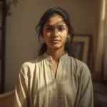 Sri Lankan woman in a Colombo home preparing for her day with calm period care